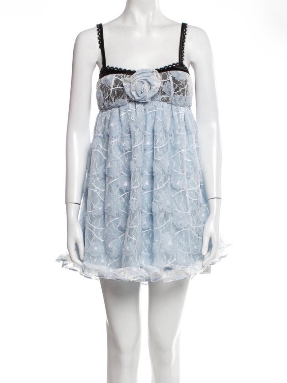 For Love & Lemons Light Blue Dress with Black Trim